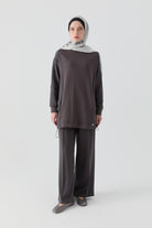 Örme Kombinli Kapitone Sweatshirt - Antrasit TUGBA