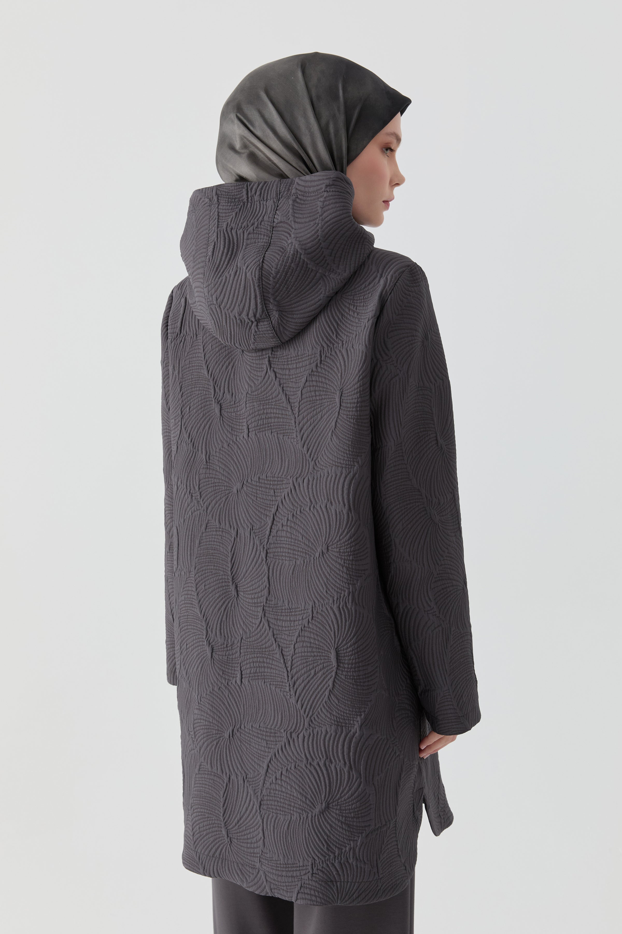 Quilted Coat with Snap Closure and Slit - Anthracite – TUĞBA