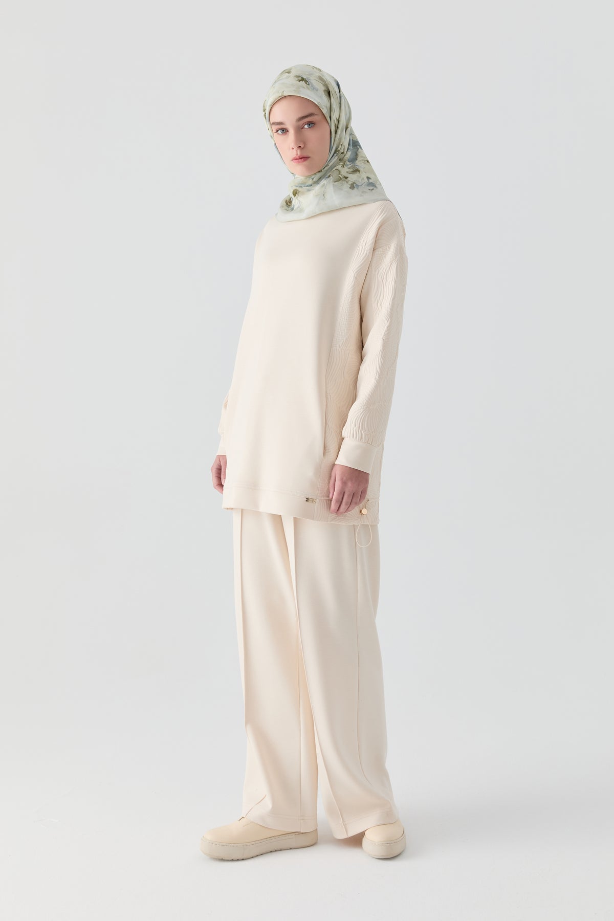 Nervür Detaylı Örme Pantolon - Ekru