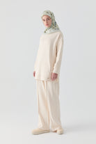 Nervür Detaylı Örme Pantolon - Ekru TUGBA