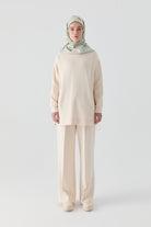 Nervür Detaylı Örme Pantolon - Ekru TUGBA