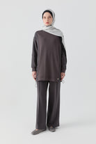 Nervür Detaylı Örme Pantolon - Antrasit TUGBA