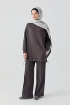 Nervür Detaylı Örme Pantolon - Antrasit TUGBA