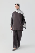 Nervür Detaylı Örme Pantolon - Antrasit TUGBA