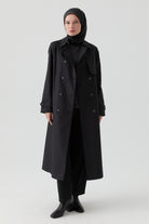 Rüzgarlık Detaylı Trençkot - Siyah TUGBA