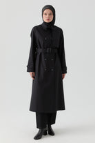 Rüzgarlık Detaylı Trençkot - Siyah TUGBA