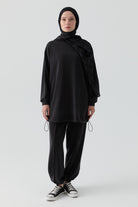 Örme Tunik Pantolon Takım - Siyah TUGBA