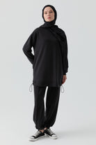 Örme Tunik Pantolon Takım - Siyah TUGBA