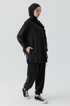 Örme Tunik Pantolon Takım - Siyah TUGBA