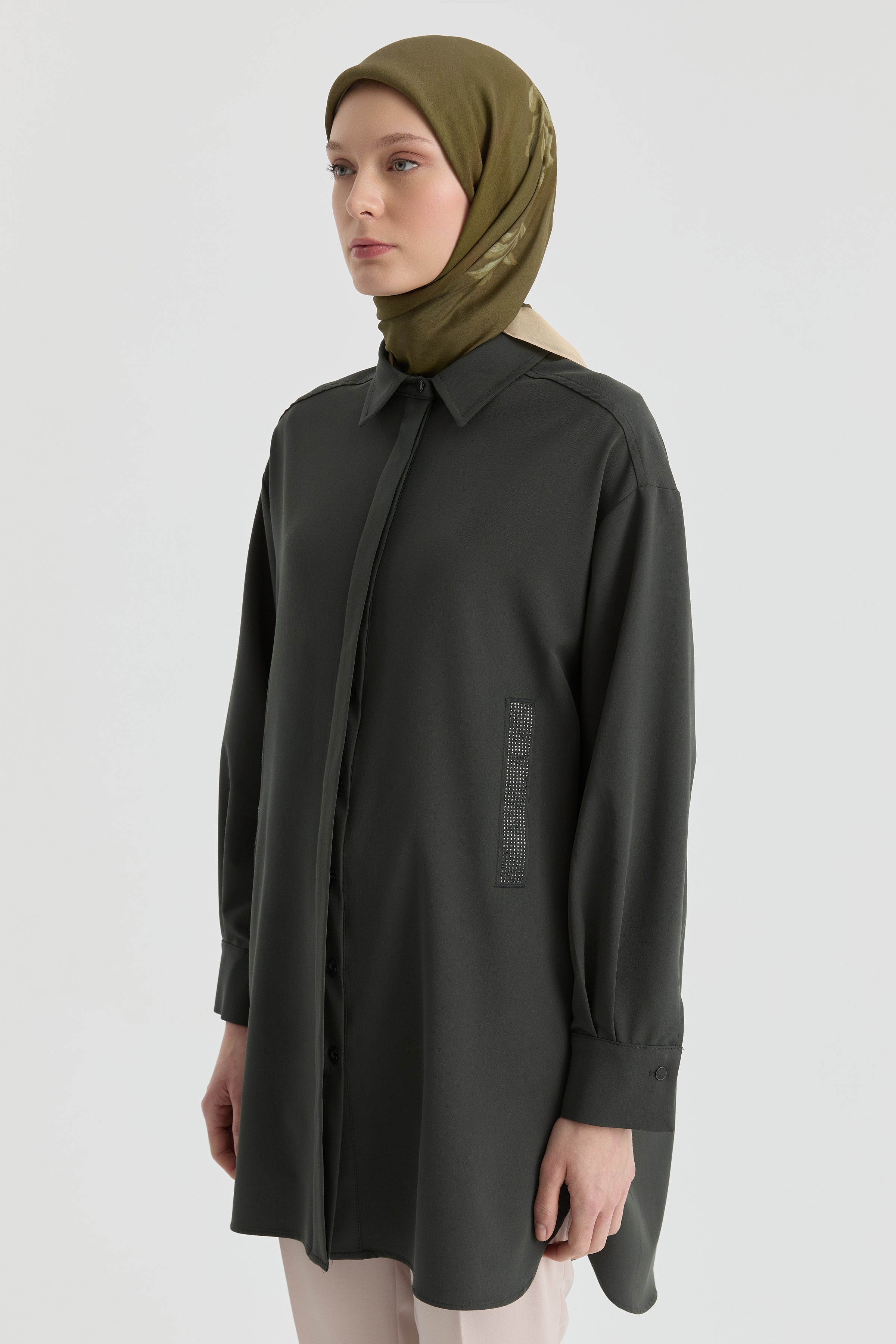 Taş İşleme Detaylı Tunik - Petrol TUGBA