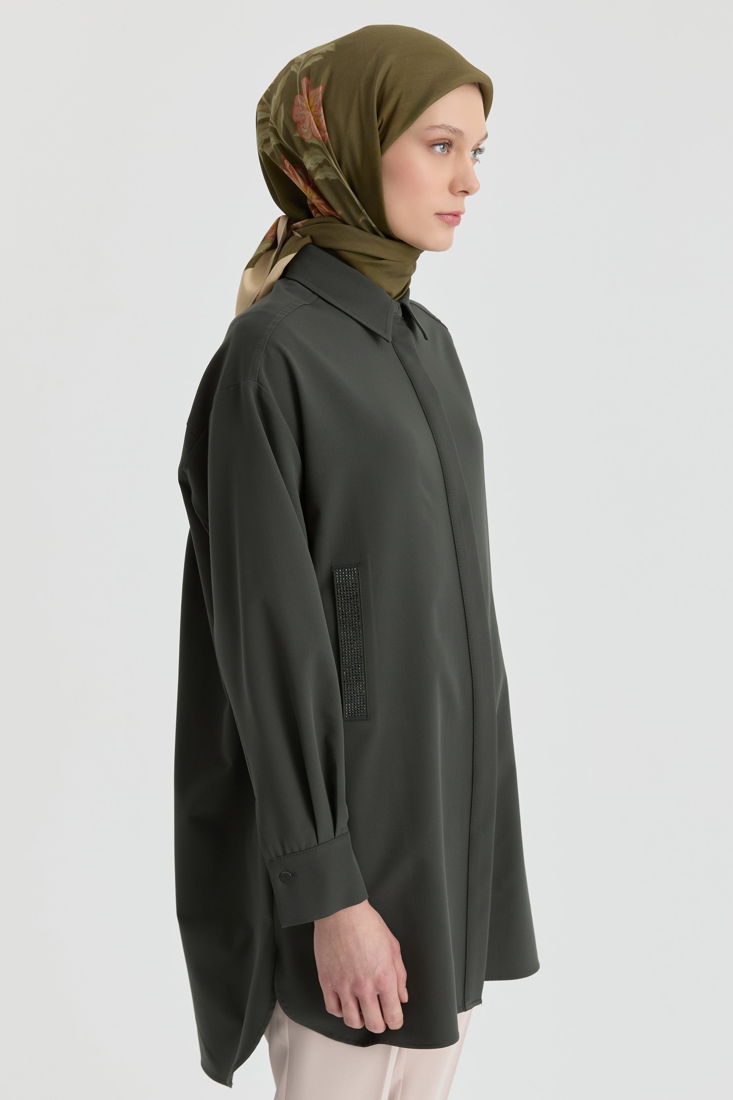 Taş İşleme Detaylı Tunik - Petrol TUGBA