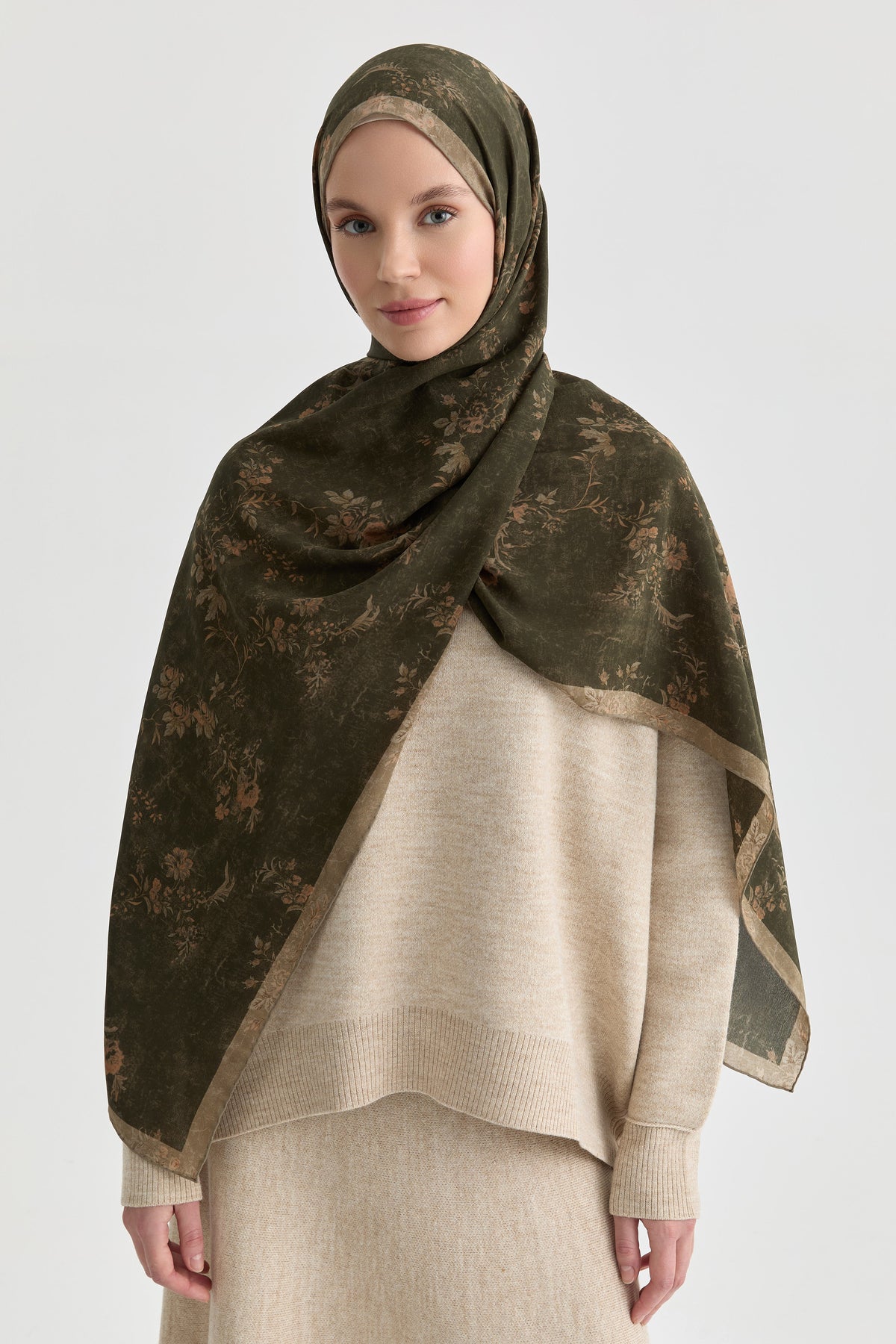 Distinguished Silk Shawl - Dark Khaki
