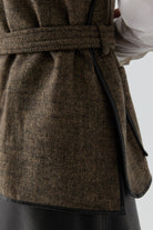 Deri Biye Detaylı Cepli Yelek - Camel TUGBA