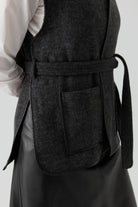 Deri Biye Detaylı Cepli Yelek - Antrasit TUGBA