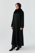 Büyük Beden Reglan Kol Kaşe Manto - Siyah TUGBA