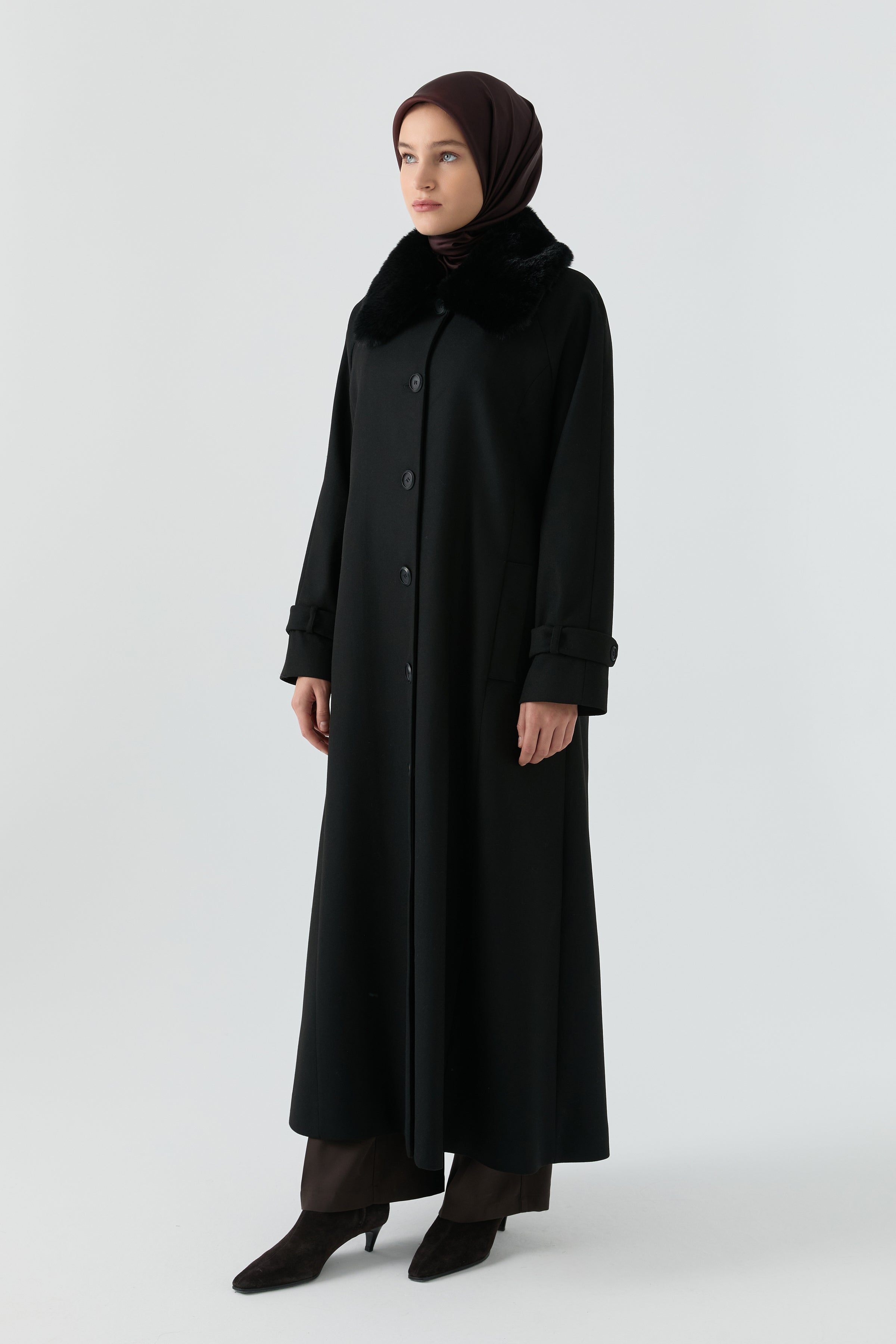 Büyük Beden Reglan Kol Kaşe Manto - Siyah TUGBA