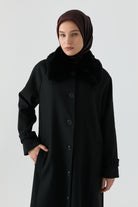 Büyük Beden Reglan Kol Kaşe Manto - Siyah TUGBA