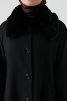 Büyük Beden Reglan Kol Kaşe Manto - Siyah TUGBA