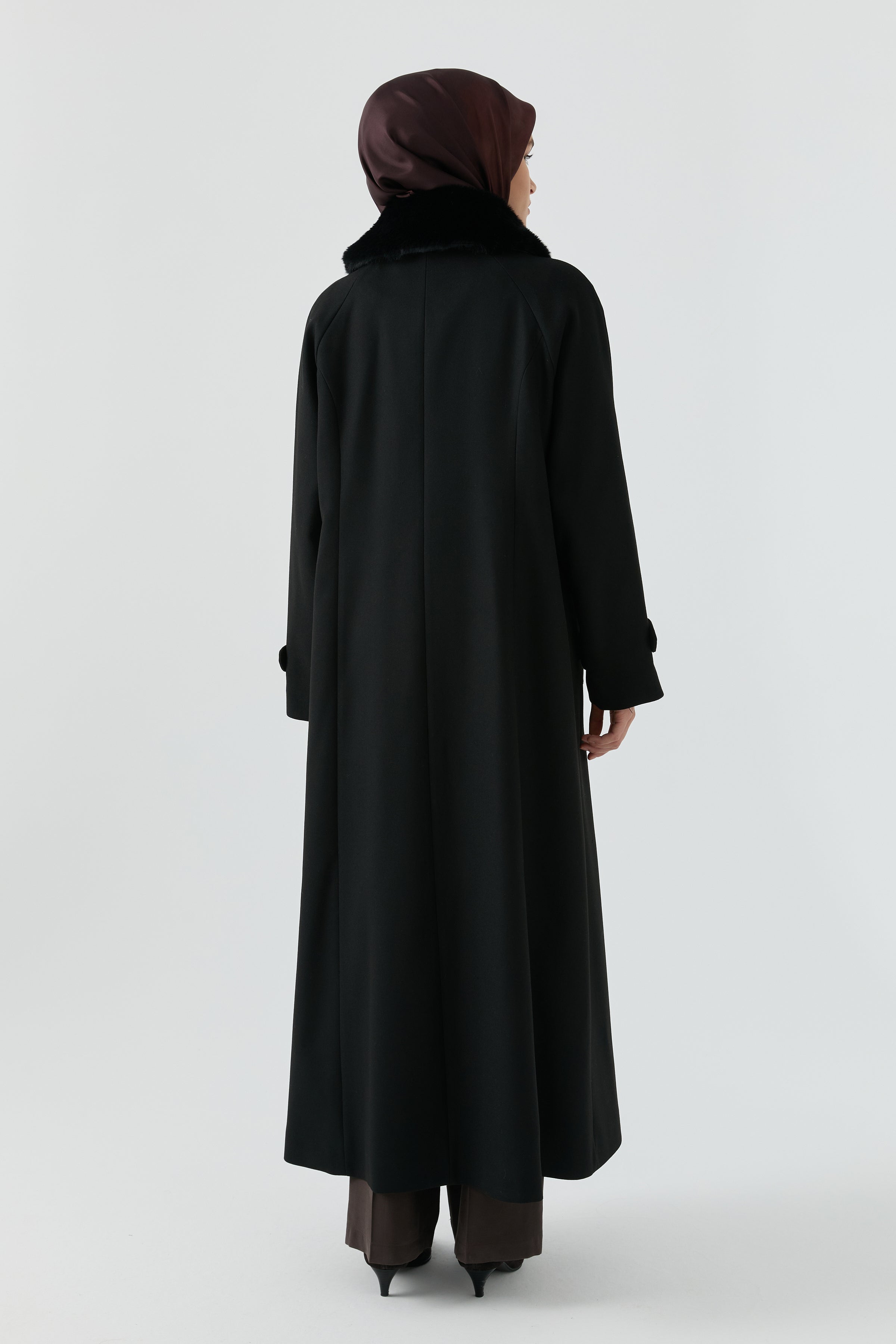 Büyük Beden Reglan Kol Kaşe Manto - Siyah TUGBA