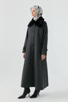 Büyük Beden Reglan Kol Kaşe Manto - Antrasit TUGBA