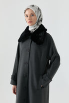 Büyük Beden Reglan Kol Kaşe Manto - Antrasit TUGBA