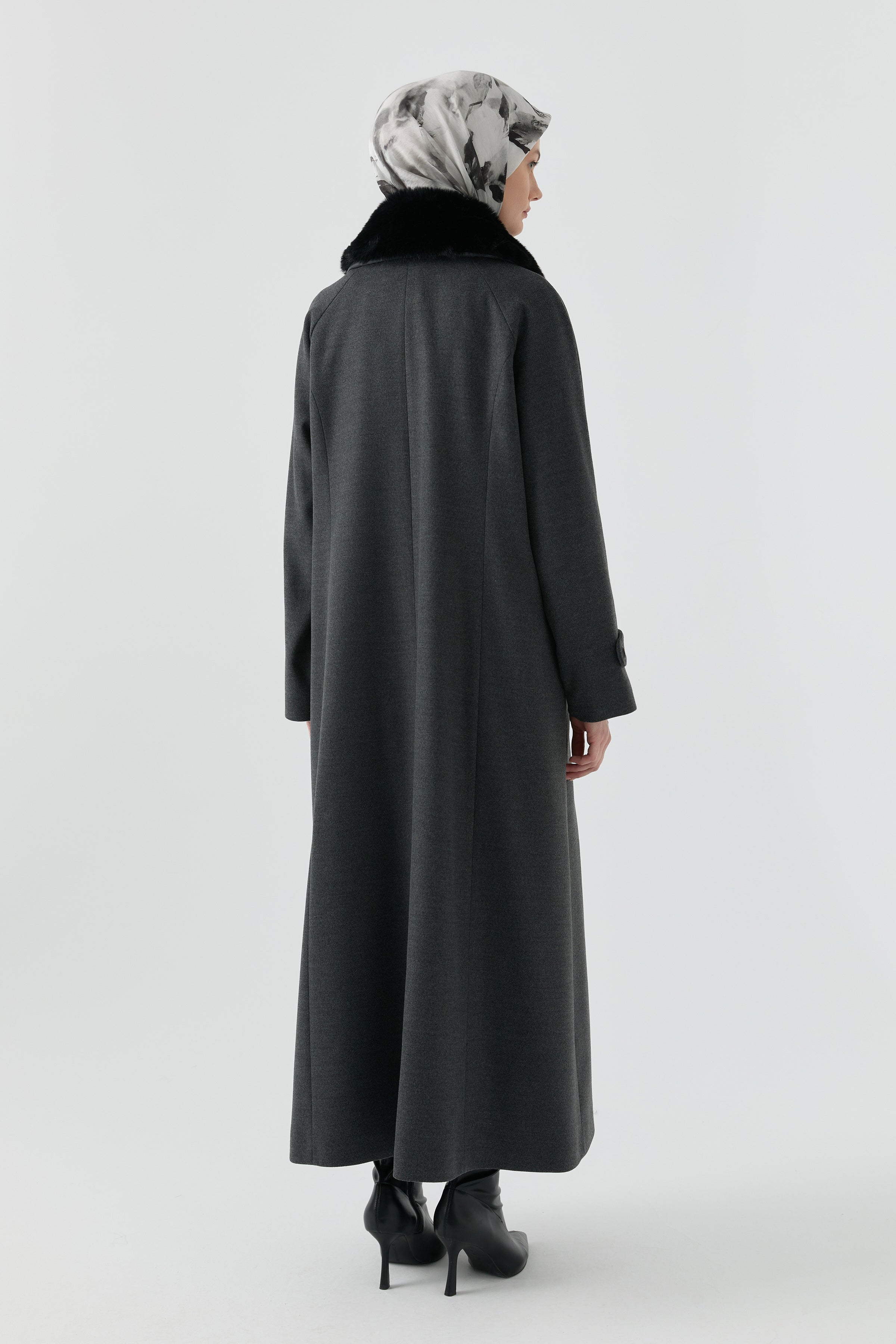 Büyük Beden Reglan Kol Kaşe Manto - Antrasit TUGBA