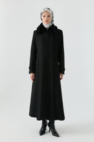 Büyük Beden Şömizye Kaşe Manto - Siyah TUGBA