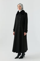 Büyük Beden Şömizye Kaşe Manto - Siyah TUGBA