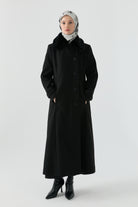 Büyük Beden Şömizye Kaşe Manto - Siyah TUGBA