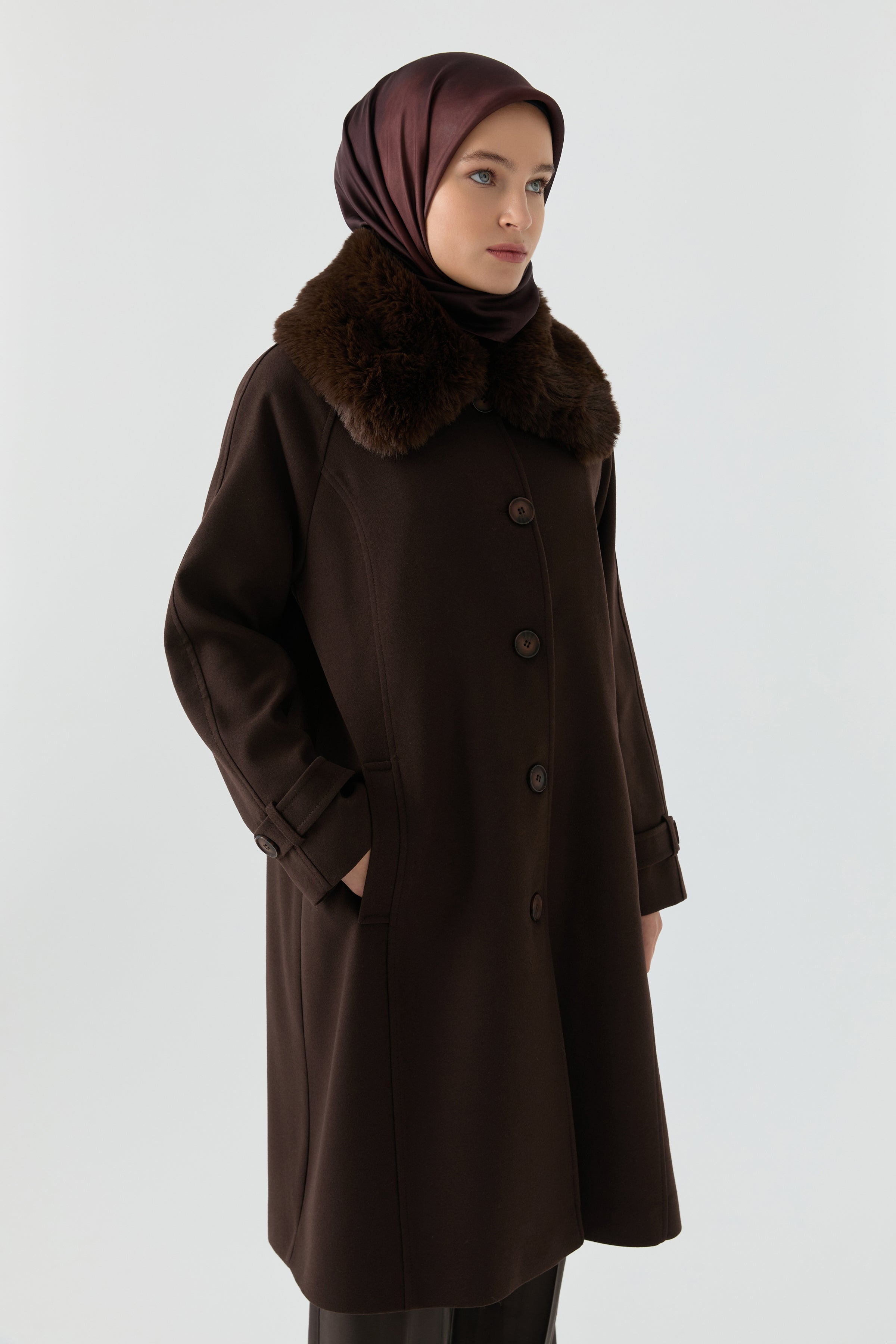 Reglan Kol Bant Detaylı Kaban - Kahve TUGBA