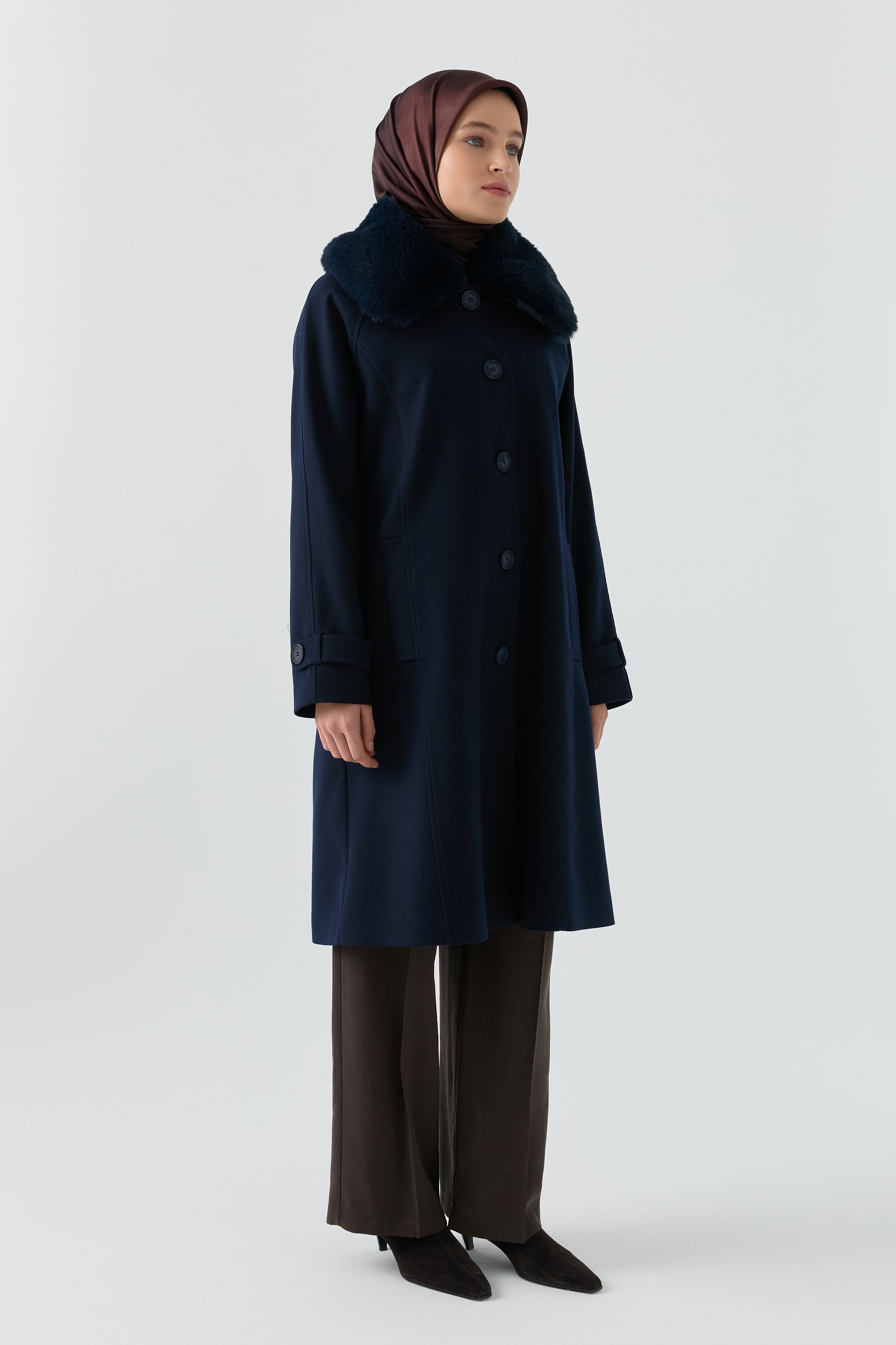 Reglan Kol Bant Detaylı Kaban - Lacivert TUGBA