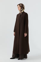 Gizli Pat Düğmeli Basic Manto - Kahve TUGBA