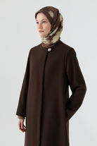 Gizli Pat Düğmeli Basic Manto - Kahve TUGBA