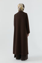 Gizli Pat Düğmeli Basic Manto - Kahve TUGBA