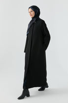Gizli Pat Düğmeli Basic Manto - Siyah TUGBA