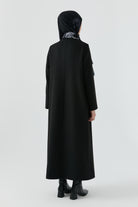 Gizli Pat Düğmeli Basic Manto - Siyah TUGBA