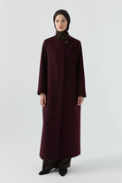 Gizli Pat Düğmeli Basic Manto - Mürdüm TUGBA