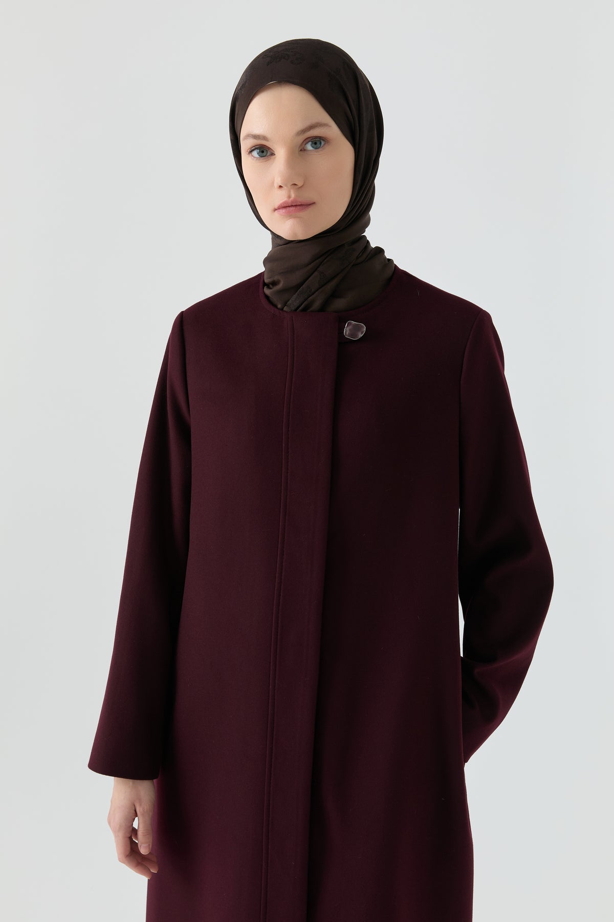 Basic Coat with Hidden Patch Button - Plum