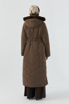 Cam Kırığı Desenli Kapitone Manto - Kahve TUGBA