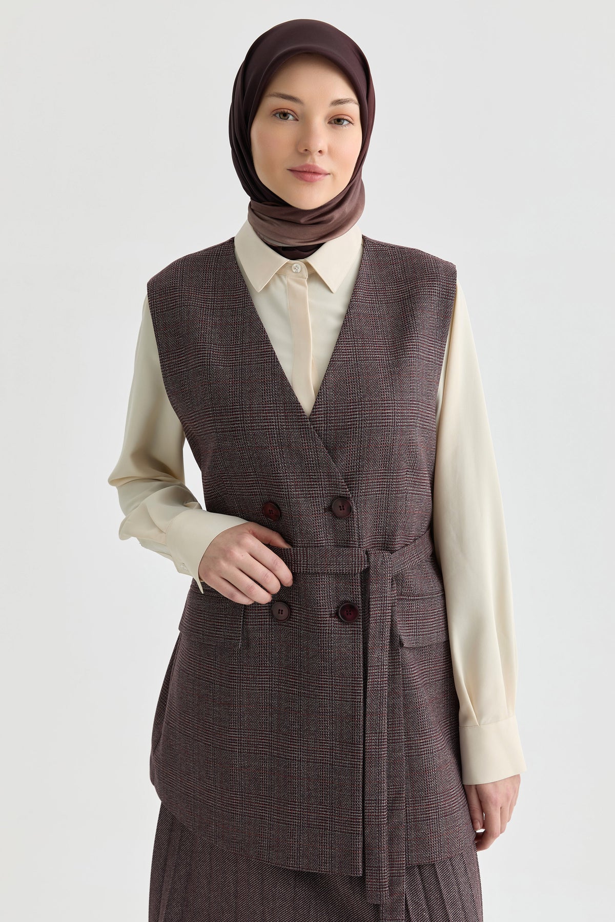Beli Kuşaklı Yelek - Bordo TUGBA