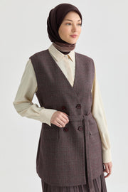 Beli Kuşaklı Yelek - Bordo TUGBA