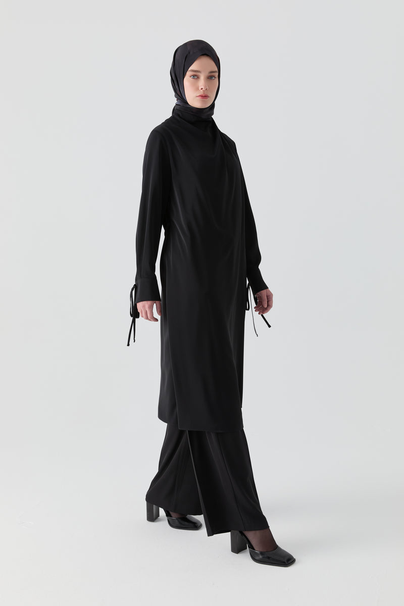 Omuz Drapeli Tunik - Siyah TUGBA