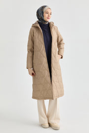 Üçgen Desenli Kapitone Midi Kaban - Taş TUGBA