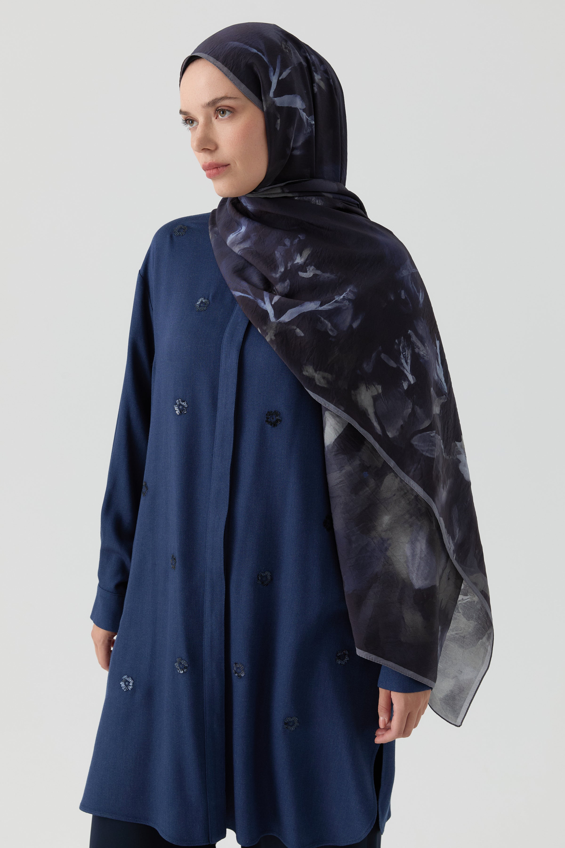 Hülya Natural Şal - Lacivert TUGBA