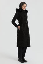 Cam Kırığı Desenli Kapitone Yelek - Siyah TUGBA