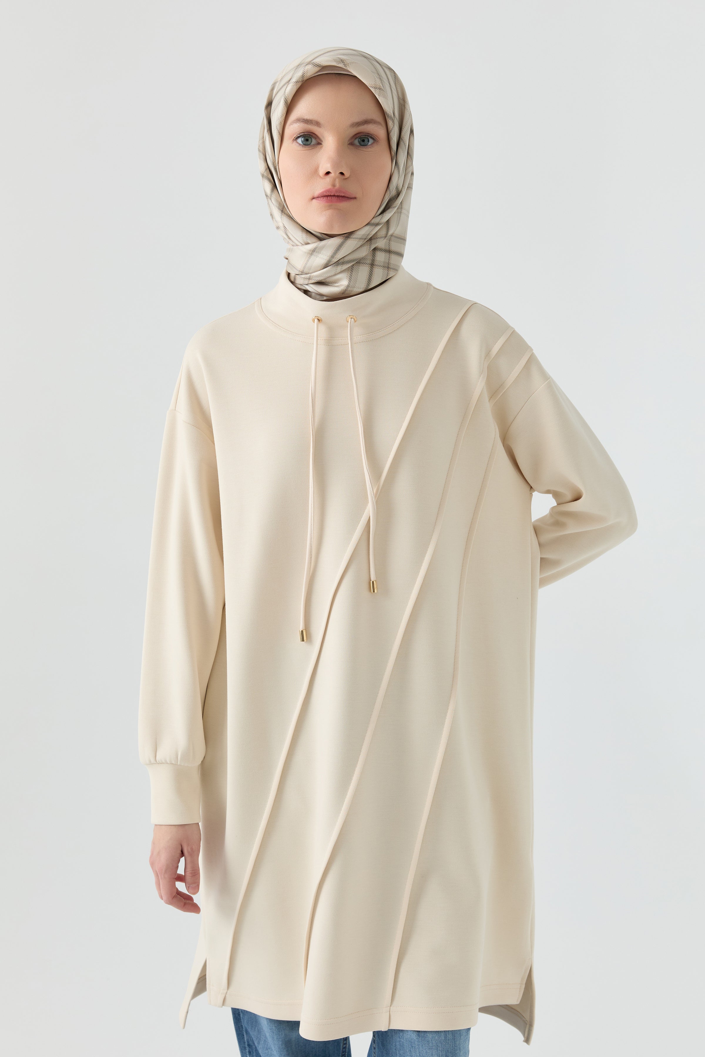 Nervür Detaylı Tunik - Bej TUGBA