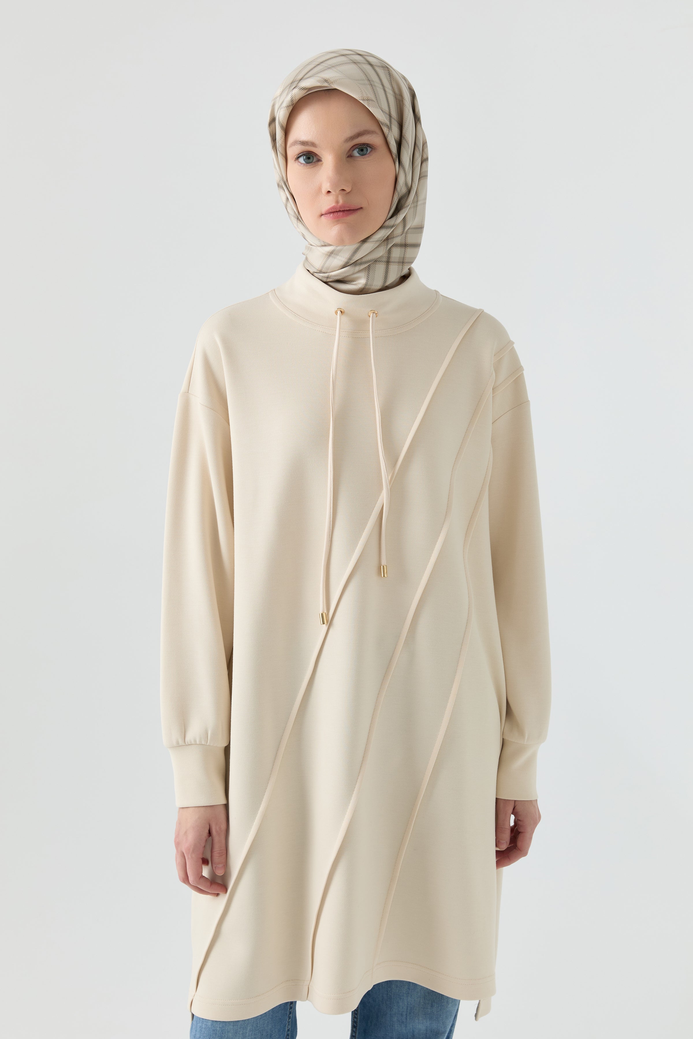 Nervür Detaylı Tunik - Bej TUGBA