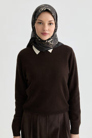 Arlina Twill İpek Eşarp - Kahve TUGBA