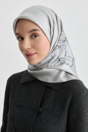 Süregan Twill İpek Eşarp - Gri TUGBA
