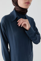 Arkası Bağcık Detaylı Tunik - İndigo TUGBA